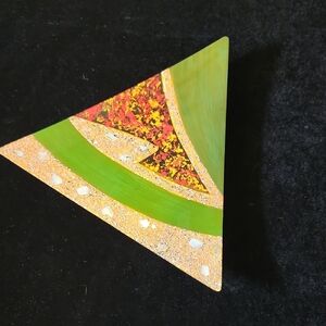 Vietnamese abstract Green and Gold Triangle Art Piece